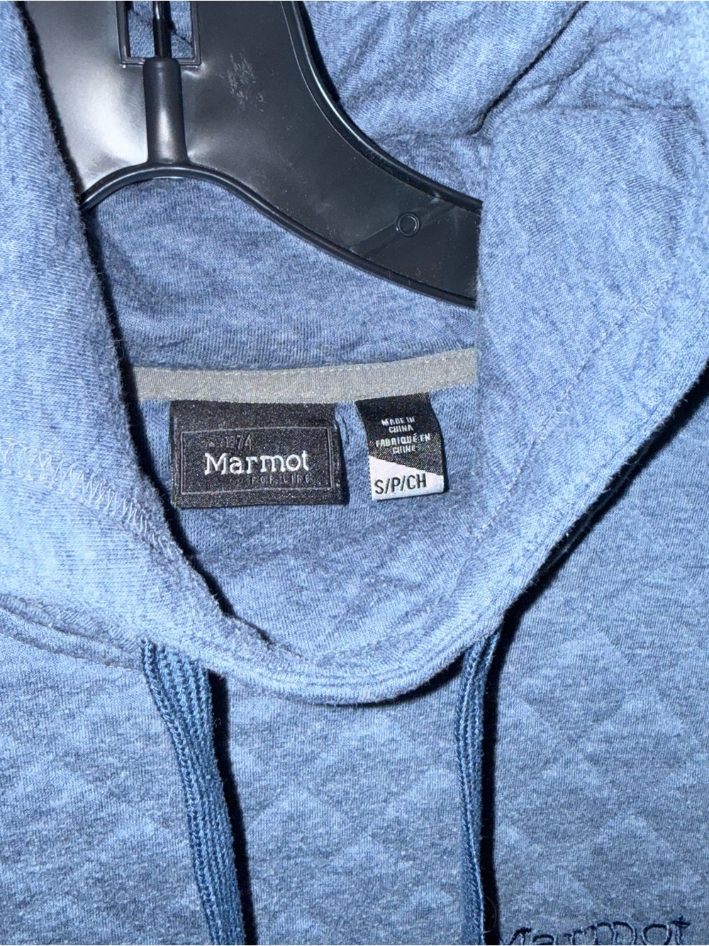 Marmot $90 Golden Quilted Blue Pullover Embroidered Hoodie Small - Picture 4 of 4